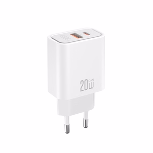 XO CE40 PD 20W sieninis įkroviklis, 1x USB-C, 1x USB, baltas
