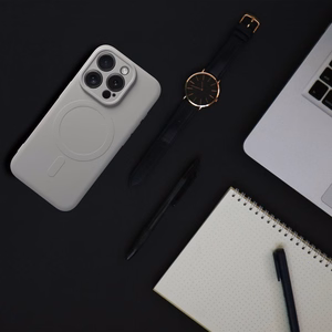 SILICONE MAG COVER dėklas telefonui suderinamas su MagSafe iPhone 15 Pro pilkas titano