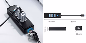Adapteris ORICO PW3UR-U3, 3x USB ir 1x RJ45