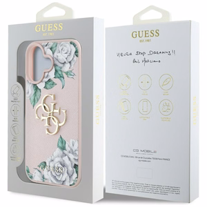 Guess Grained Roses Big 4G logo dėklas telefonui iPhone 16 - rožinis