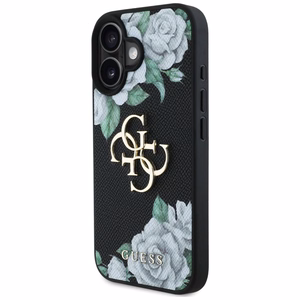 Guess Grained Roses Big 4G logo dėklas telefonui iPhone 16 - juodas