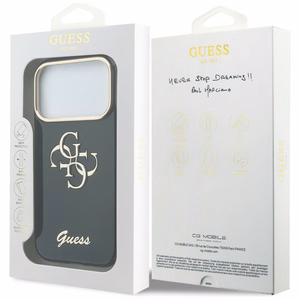 Guess IML 4G Script Metal dėklas, skirtas iPhone 17 Pro Max / 18 Pro Max – spalva: juoda