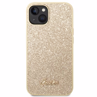 Guess GUHCP14SHGGSHD iPhone 14 6.1" auksinis kietas dėklas Glitter Script