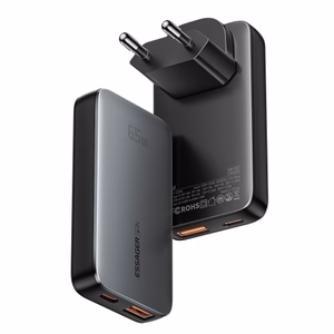 Įkroviklis Essager GaN Ultra juodas 65W (1xPD / 1xQC3.0)