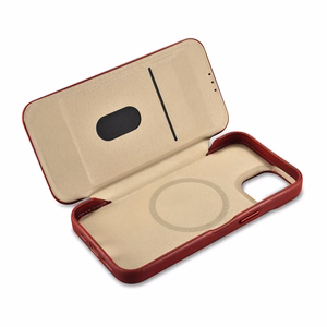 iCarer CE Premium odinis folio dėklas iPhone 14 Plus su MagSafe magnetiniu flipu - raudonas