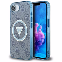 Guess IML Metal Glitter 4G Circle Triangle Magnetinis dėklas telefonui iPhone 16e - mėlynas
