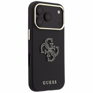 Guess Grained & Big Resin Logo dėklas iPhone 18 Pro Max / 17 Pro Max – juodas
