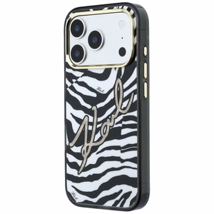 Karl Lagerfeld IML Signature Zebra Glitter MagSafe dėklas, skirtas iPhone 17 Pro / 18 Pro – auksinis