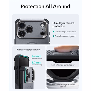 ESR Cyber Tough MagSafe dėklas su stovu iPhone 18 Pro Max / 17 Pro Max, pilkas