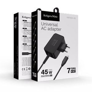 Kruger&Matz universalus maitinimo adapteris su Power Delivery ir 7 antgaliais, 45 W