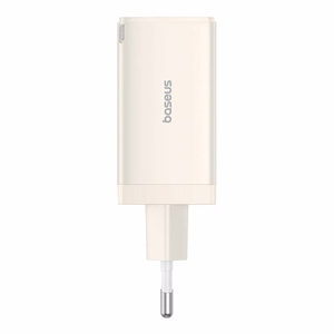 Sieninis įkroviklis Baseus GaN5 2x USB-C + USB, 65W + laidas 1m (baltas)