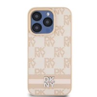 DKNY Odinis languotas mono raštas ir spausdintos juostos dėklas telefonui iPhone 15 Pro Max - rožinis