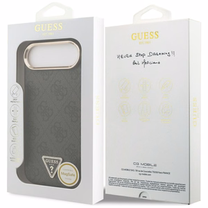 GUESS dėklas telefonui IPHONE 17 Air, suderinamas su MagSafe GUHMP17MP4GTDGMK (4G PU W/ Triangle Logo) auksinis ir juodas