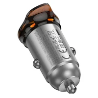 Automobilinis įkroviklis Hoco USB A + USB C QC3.0 PD 43W + kabelis USB C į USB C NZ16A metalinis pilkas