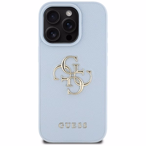 Guess grūdėtas didelis 4G logotipas mažas klasikinis logotipas dėklas iPhone 16 Pro - mėlynas