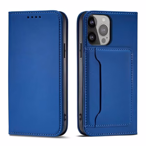 Magnet Card dėklas iPhone 14 atveriamas dangtelis piniginė su stovu mėlynas