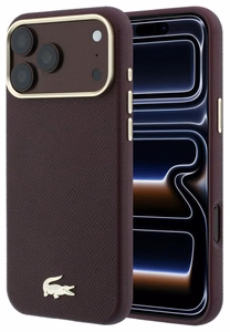 Dėklas Lacoste PU Leather Champs Elysees Gold Logo MagSafe Apple iPhone 18 Pro tamsiai raudonas