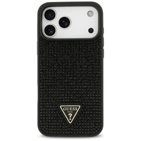 Guess Rhinestone Triangle Logo dėklas telefonui iPhone 17 Pro Max - juodas