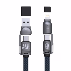Dudao L20Max 65W 4-in-1 mėlynas laidas su dirželiu USB-C į USB-C su Lightning ir USB-A adapteriais