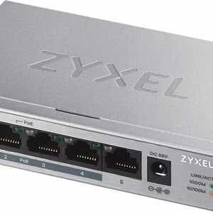 Zyxel GS1005HP – nevaldomas, gigabitinis Ethernet, tinklo komutatorius, PoE, sidabro spalvos
