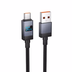 Kabelis USB A į USB C Hoco 5A su ekranu 1 m X118 juodas