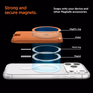 Spigen Valentinus MagFit+ magnetinis „MagSafe“ kortelių dėklas telefonui – oranžinis