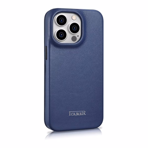 iCarer CE Premium odinis folio dėklas iPhone 14 Pro su MagSafe magnetiniu flipu - mėlynas