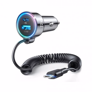 Automobilinis laikiklis Joyroom JR-CL07 juodas 72W (1xPD / 1xQC3.0 / su LED apšvietimu) + Type-C laidas 160cm