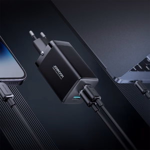 Įkroviklis Joyroom JR-TCG01 65W GaN 2xUSB-C/USB-A + USB-C to USB-C cable 1.2m juodas