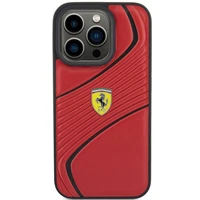 Ferrari Twist Metal Logo dėklas telefonui iPhone 15 Pro - raudonas