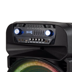 60 W aktyvioji kolonėlė su 2 belaidžiais UHF mikrofonais, SD, Bluetooth, FM, USB ir LED
