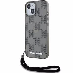Karl Lagerfeld IML Mono KL Pattern & Cord dėklas telefonui iPhone 15 / 14 / 13 - juodas