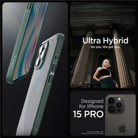 Spigen Ultra Hybrid dėklas telefonui iPhone 15 Pro - tamsiai žalias