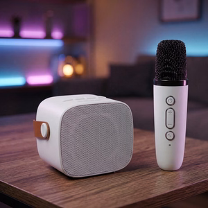 Blavec nešiojamas Bluetooth garsiakalbis WS-07 Karaoke Party 5W su 2 mikrofonais baltas