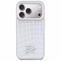 Karl Lagerfeld Croco KL Script Logo MagSafe Dėklas for iPhone 17 Pro - sidabrinis