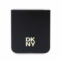 DKNY Dėklas telefonui Samsung Galaxy Z Flip6 odinis metalinis su Stack Logo - juodas