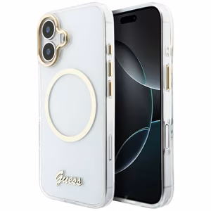 Guess IML Script Metal MagSafe Dėklas for iPhone 17 - skaidrus