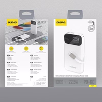 Dudao K31 10000 mAh 22.5W PD išorinė baterija su įmontuotu kabeliu - balta