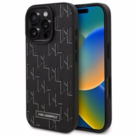 Karl Lagerfeld odinis monogramos metalinio logotipo magnetinis dėklas telefonui iPhone 16 Pro - juodas