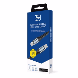 3mk Hyper Cable N-SERIES USB-C / USB-C 3m PD 3.0 QC 3.0 20V / 5A 100W - juodas