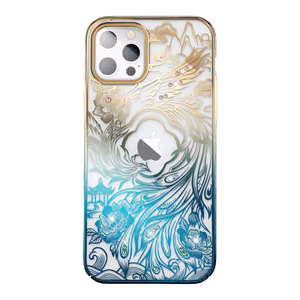 Luxury iPhone 14 Plus Case with Kingxbar Phoenix Crystals - Gold and Blue