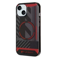 Audi IML Sport Magnetinis dėklas telefonui iPhone 15 / 14 / 13 6.1" juodas/juodas kietas dėklas AU-IMLMIP15-RSQ/D2-BK