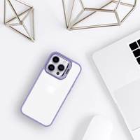 Tel Protect Dėklas telefonui su stovu + kameros stiklas Iphone 15 Pro Max šviesiai violetinė