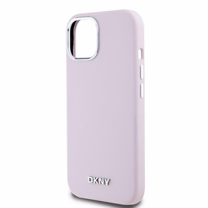 DKNY dėklas telefonui iPhone 15 6,1" DKHMP15SSMCHLP rožinė HC Magsafe silikonas su horizontalus metalinis logotipas