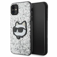 Karl Lagerfeld KLHCN61G2CPS iPhone 11 / Xr 6.1" sidabrinis kietas dėklas Blizgučiai Choupette Emblema