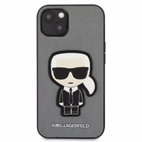 KARL LAGERFELD KLHCP13SOKPG IPHONE 13 MINI 5.4 "sidabrinis/sidabrinis dėklas SAFFIANO IKONIK KARL`S PATCH
