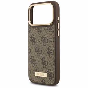 Guess 4G Logo Plate Magnetinis dėklas iPhone 17 Pro Max - rudas