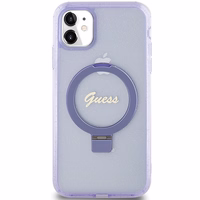 Guess žiedo stovo Script blizgus magnetinis dėklas telefonui iPhone 11 / Xr - violetinis