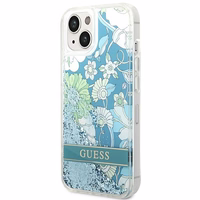 Guess GUHCP14MLFLSN iPhone 14 Plus 6.7 "žalias/žalias kietas dėklas Flower Liquid Glitter