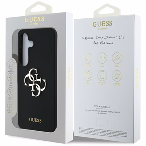 Guess Silikoninis Didelis 4G Logotipas apačioje su užrašu dėklas Samsung Galaxy S25 - juodas